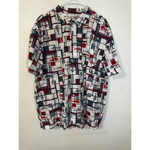 Columbia‎ PFG Short Sleeve Button Up Shirt Men's XL Fish Print Summer Vacation